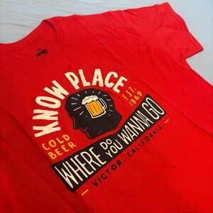 Bright Red Short Sleeve Tee with Graphic Design